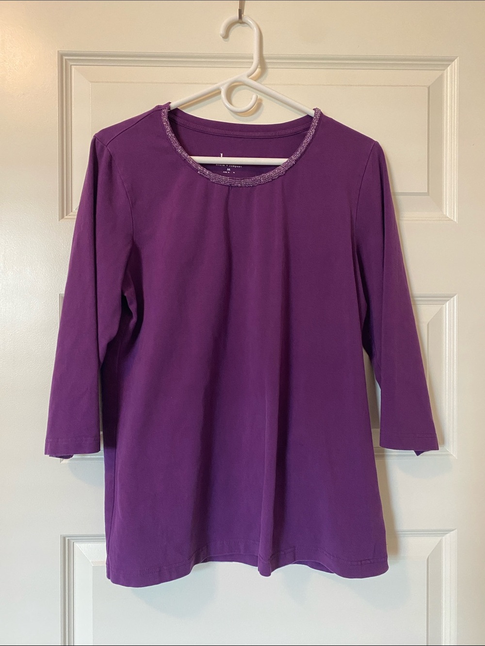 Women's Purple Long Sleeve Scoop Neck Top with Trim